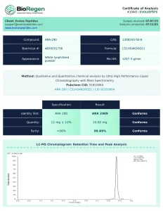 ARA-290 certificate of analysis showing HPLC purity