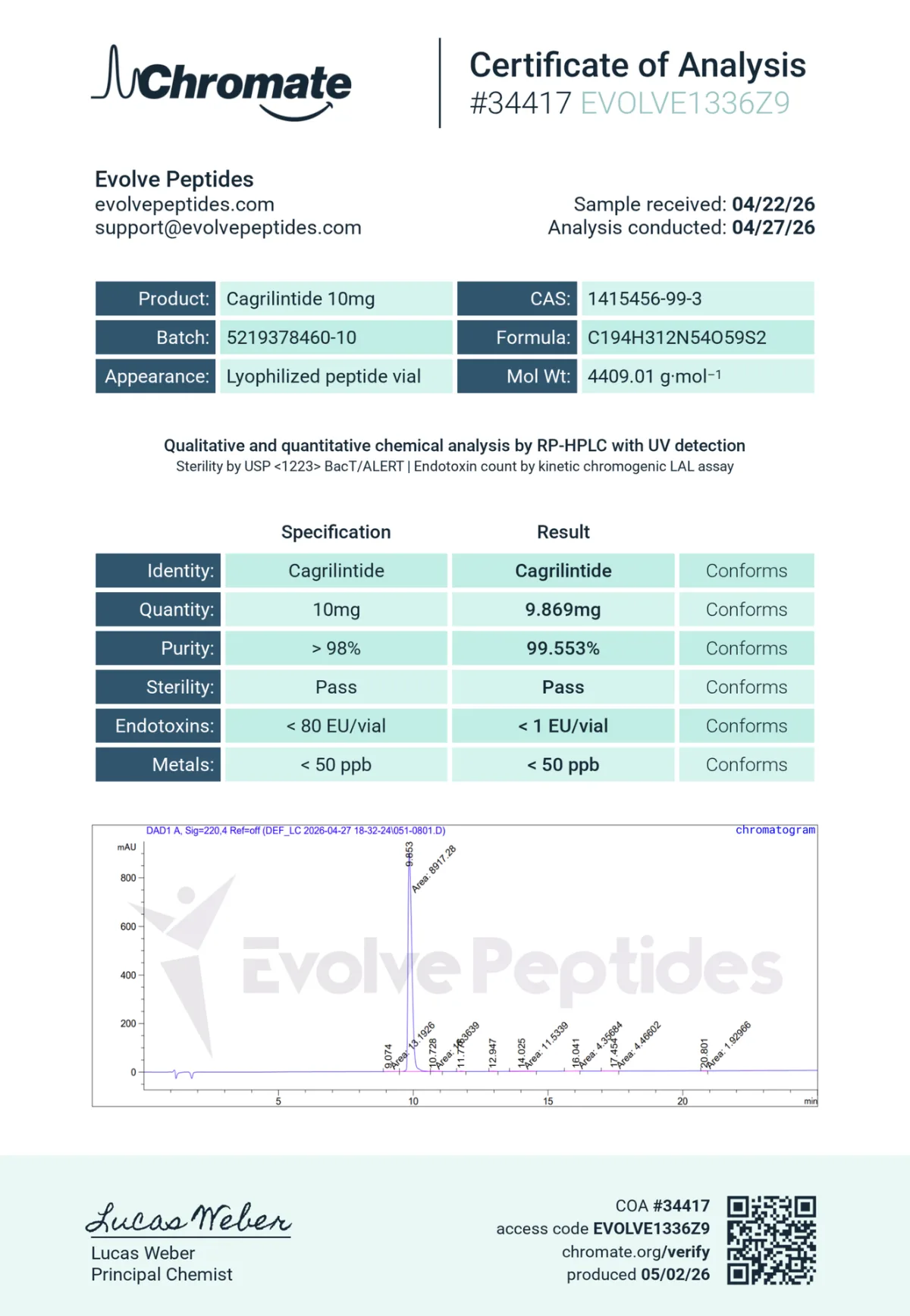 Cagrilintide 5mg 2 Cagrilintide 5mg vial from Evolve Peptides, second view