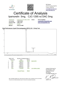 CJC-1295 and Ipamorelin blend certificate of analysis showing HPLC purity