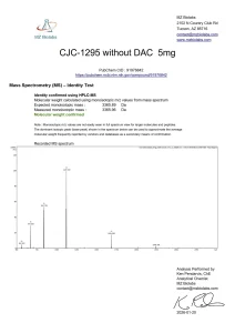 CJC-1295 (no DAC) certificate of analysis showing HPLC purity