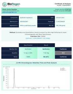 Epithalon certificate of analysis showing HPLC purity