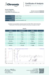GLOW peptide blend Chromate certificate of analysis with HPLC purity and endotoxin results