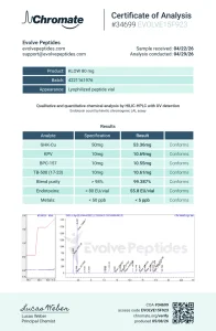 KLOW peptide blend Chromate certificate of analysis with HPLC purity and endotoxin results