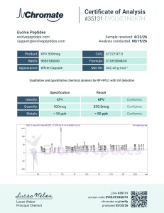 KPV Chromate certificate of analysis with HPLC purity and endotoxin results