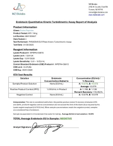 KPV endotoxin test report (LAL assay)