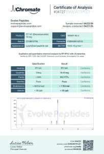 PT-141 Chromate certificate of analysis with HPLC purity and endotoxin results