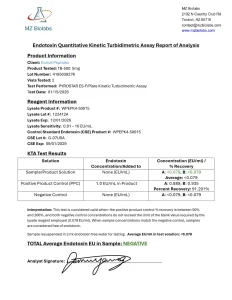 TB-500 endotoxin test report (LAL assay)
