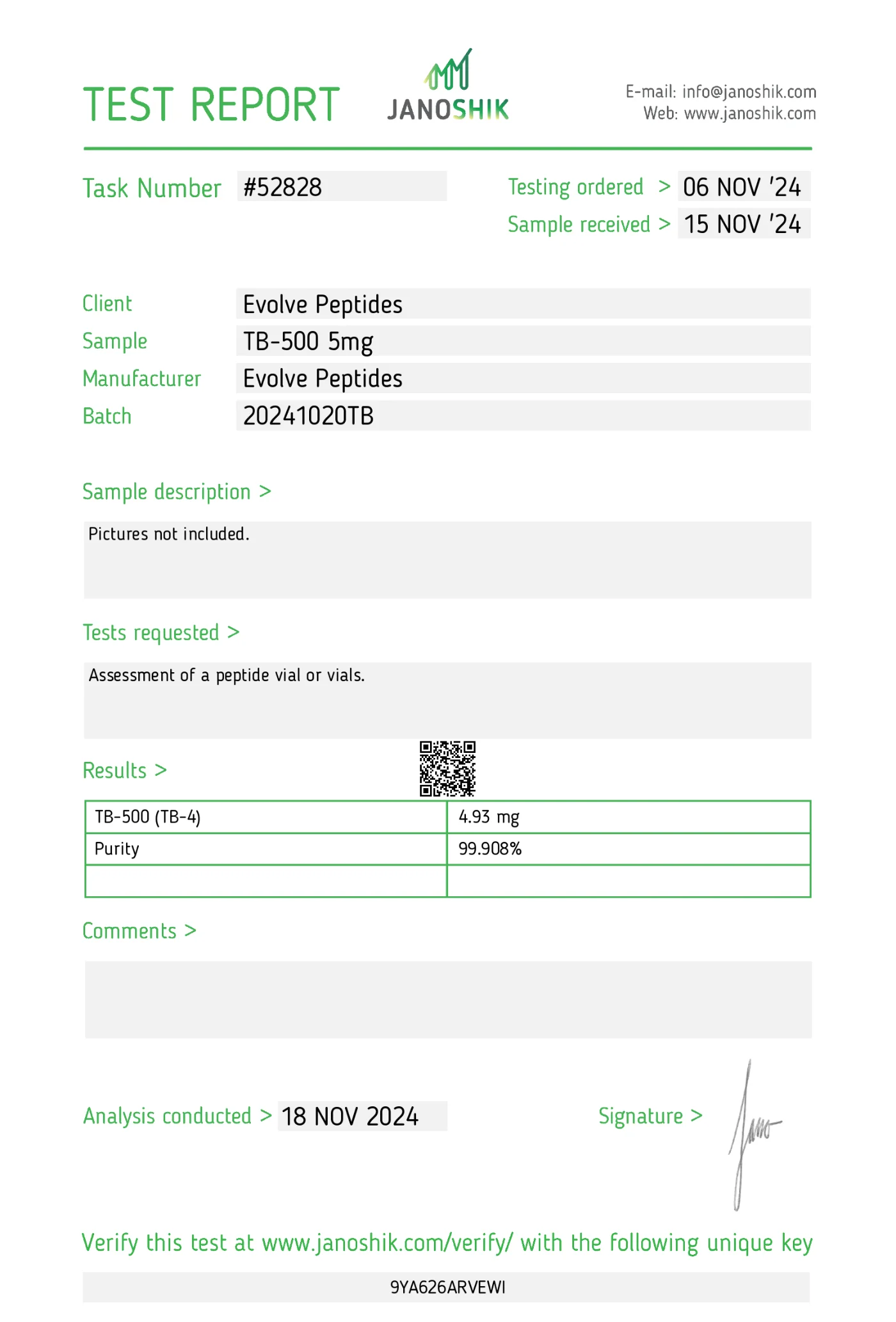 TB-500 10mg 4 TB-500 Janoshik independent purity test report