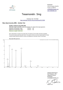 Tesa (tesamorelin) certificate of analysis showing HPLC purity