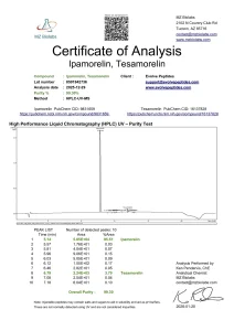 Tesamorelin and Ipamorelin blend certificate of analysis showing HPLC purity