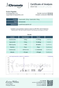 Tesamorelin and Ipamorelin blend Chromate certificate of analysis with HPLC purity and endotoxin results