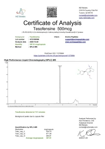 Tesofensine Capsules 500mcg 3 Tesofensine certificate of analysis showing HPLC purity